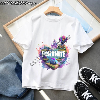 Summer New Fortnites Children T-shirts Cartoon Figure Graphic T-shirt Casual Sports Short Sleeves Sports Tops Kids Boys Clothing