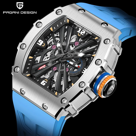 Relógio de quartzo masculino PAGANI DESIGN 2026 novo, movimento VH65, mostrador esqueletizado, 100M impermeável, desportivo, retangular, vidro de safira, para homem
