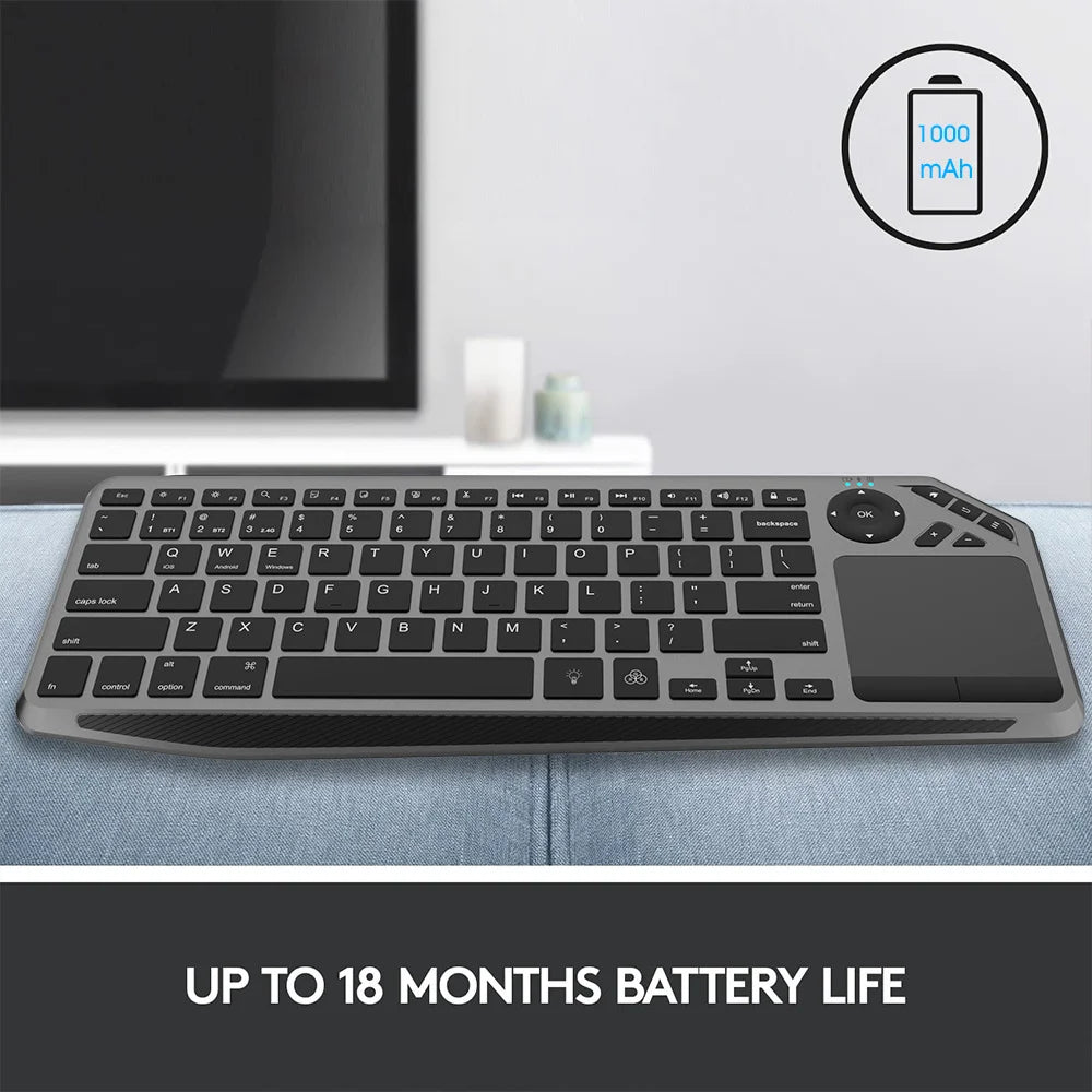 Bluetooth Wireless Keyboard with Touchpad 7-Colors Backlit 2.4g Rechargeable Trackpad Keyboard for Smart TV, IOS iPhone/iPad
