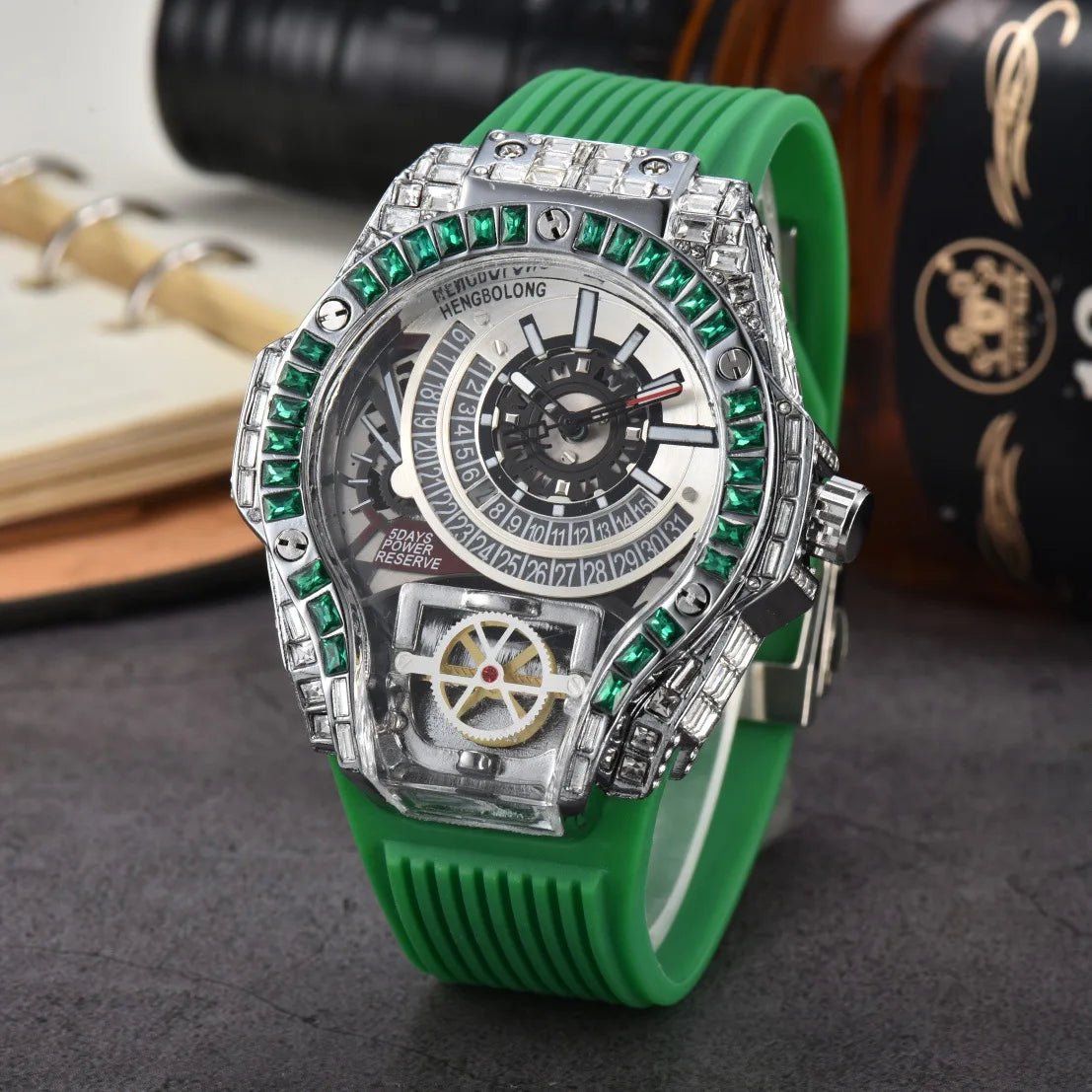 Full diamond Case Business Luxury Top Mens Watches Rubber Strap Color Creative Decorative Quartz Watch Men AAA Clocks Relogio