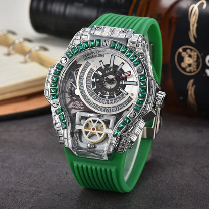 Full diamond Case Business Luxury Top Mens Watches Rubber Strap Color Creative Decorative Quartz Watch Men AAA Clocks Relogio