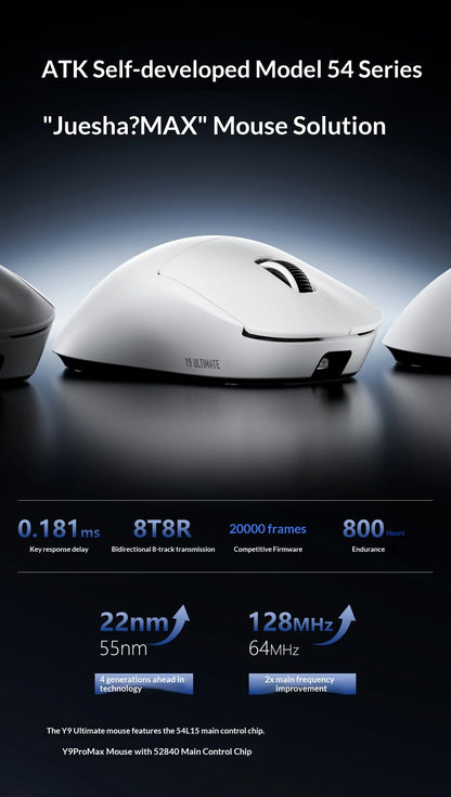 Rato Gaming Sem Fios ATK Dragonfly Y9 PAW3950 Ultra Nordic54L15 8Khz de Alto Desempenho para Computador, Escritório e Acessórios de Rato
