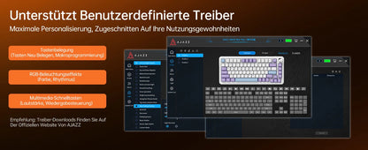 German Version Ajazz Ak820 Gaming Mechanical Keyboard, German Keyboard, ISO-DE Layout Qwertz Hot-Swappable Volume Knob, Holiday Gift