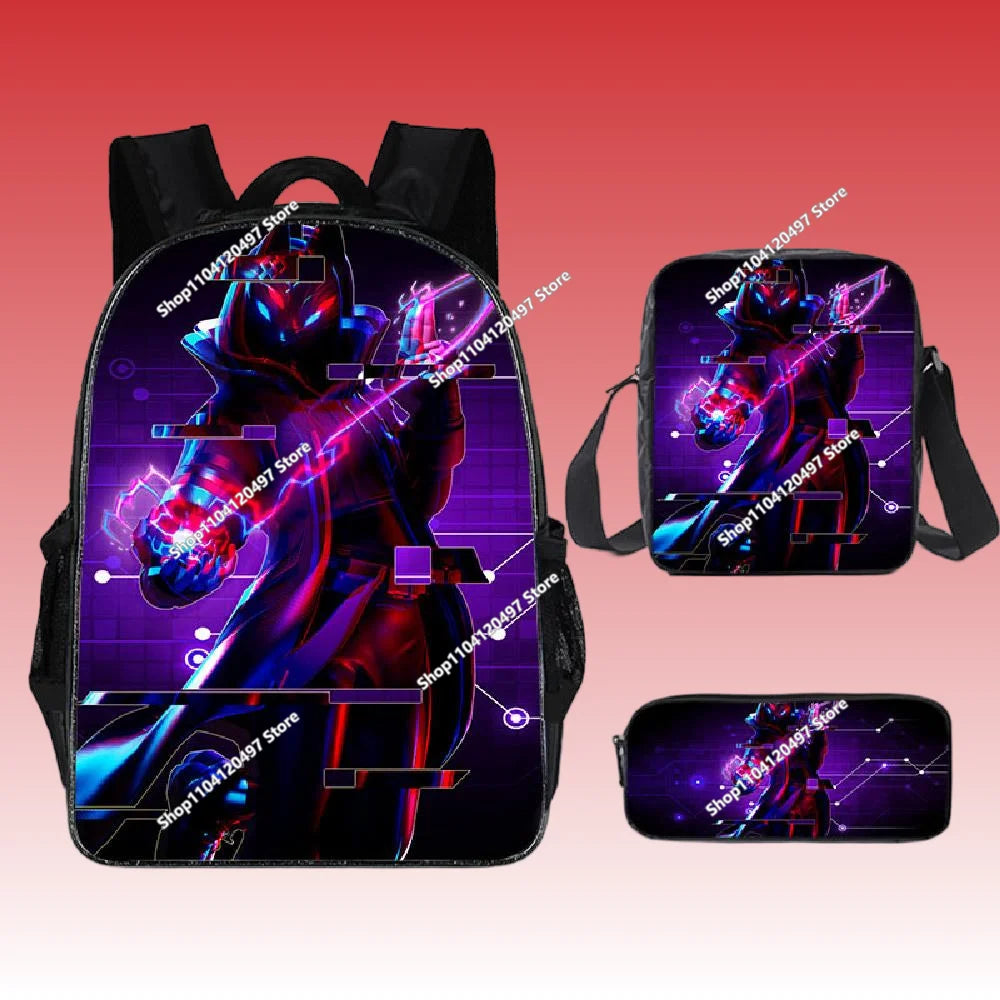 3pcs/set Mochila Fortnite de grande capacidade para estudante, estilo anime e cartoon, estojo, lancheira kawaii, presentes de aniversário