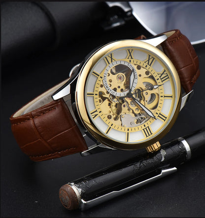 LONGLUX automatic watch rome wholesale mechanical wristwatches waterproof hollow leather mens watch men gift