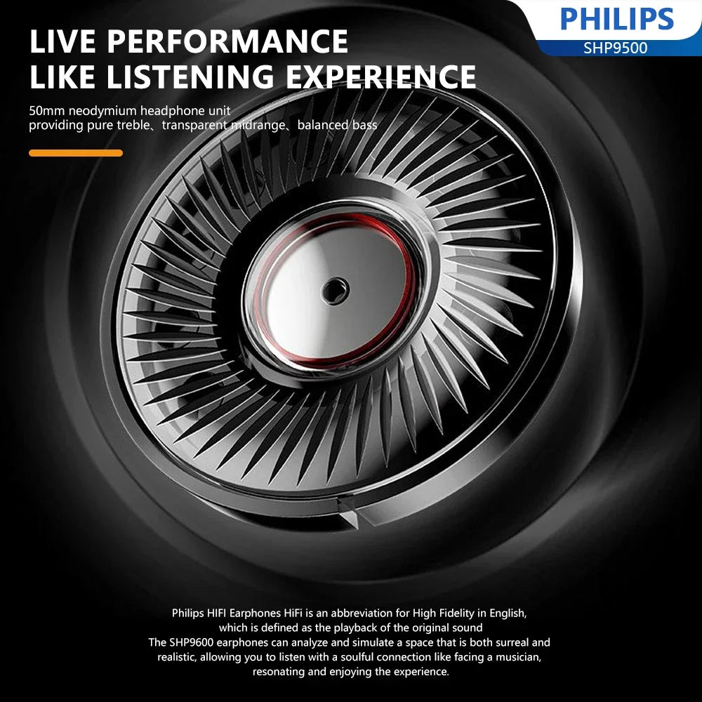 Philips SHP9500 Head-mounted Wired Headphones HiFi Stereo Earphone Monitor Class Music Earbuds E-sports Game Universal Headset