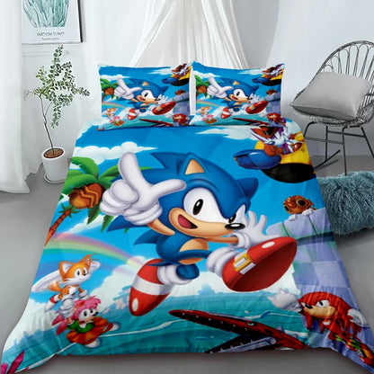Sonic Cartoon Duvet Cover for Kids – Cool Anime Bedding Set – Duvet Cover Bedroom Decor (Queen & King Sizes) – For Kids & Teens