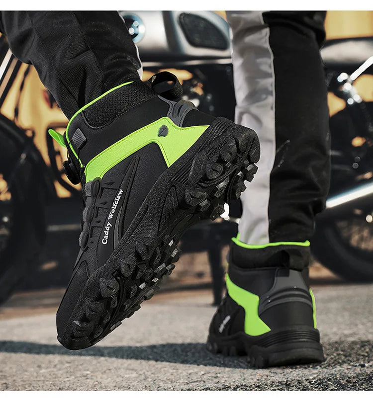 Casual Leather Motorcycle Riding Boots for Men Off-Road Motocross Shoes Breathable Wear Resistant