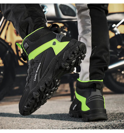 Casual Leather Motorcycle Riding Boots for Men Off-Road Motocross Shoes Breathable Wear Resistant
