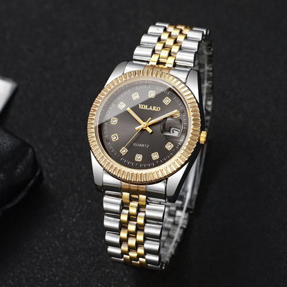 Luxury Men Business Watches Fashion Rhinestone Steel Calendar Quartz Watch Reloj Hombre Clock Gift（Without Box）