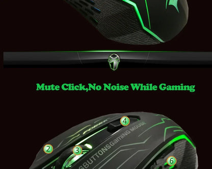 Silent Click USB Wired Gaming Mouse RGB, 6-Button Optical Gaming Mouse with Adjustable 3200 DPI, Ergonomic USB Gaming Mouse for PC, Laptop & Notebook