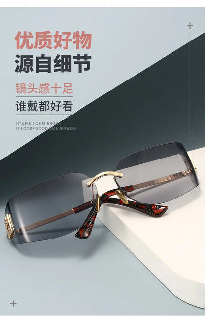 New Frameless Curved Metal Square Sunglasses Women Rimless Cutting Personality Glasses Fashion Brand Design Y2K Punk Sun Glasses