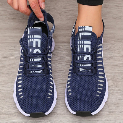 Calçado desportivo para mulher em malha, leve, com sola macia, tira para jogging, respirável, moderno, para caminhada, ténis casual raso para homem