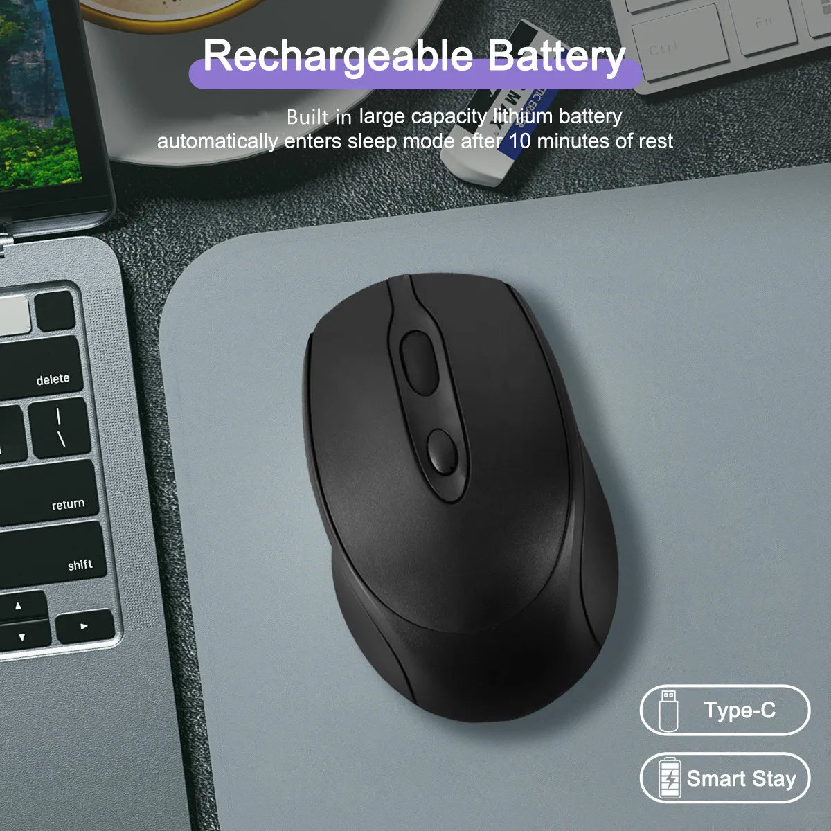 Rato sem fios compatível com Bluetooth 2.4G recarregável, rato de computador USB silencioso para gaming, para PC, portátil, MacBook e tablet