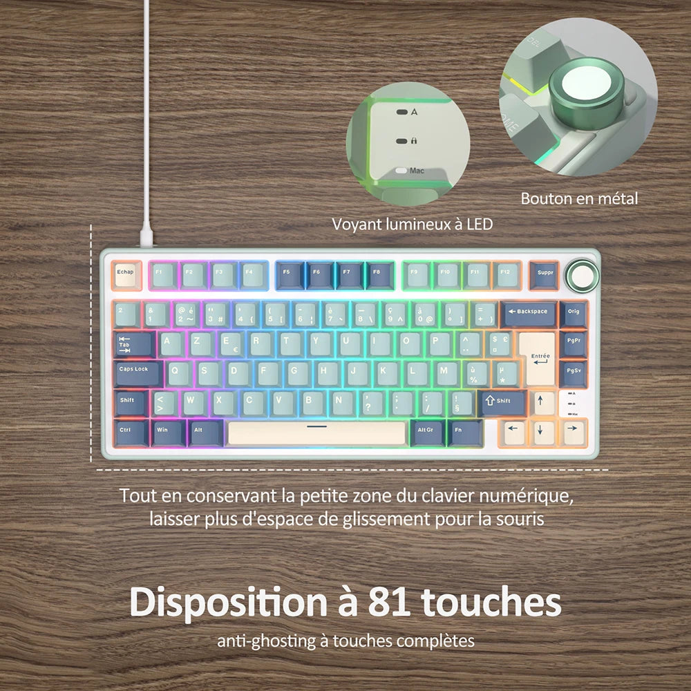 RK Royal Kludge R75 Gasket Wired Mechanical Keyboard 80 Keys RGB Backlit Hot-Swappable Spanish Gamer Keyboard MDA PBT Keycaps