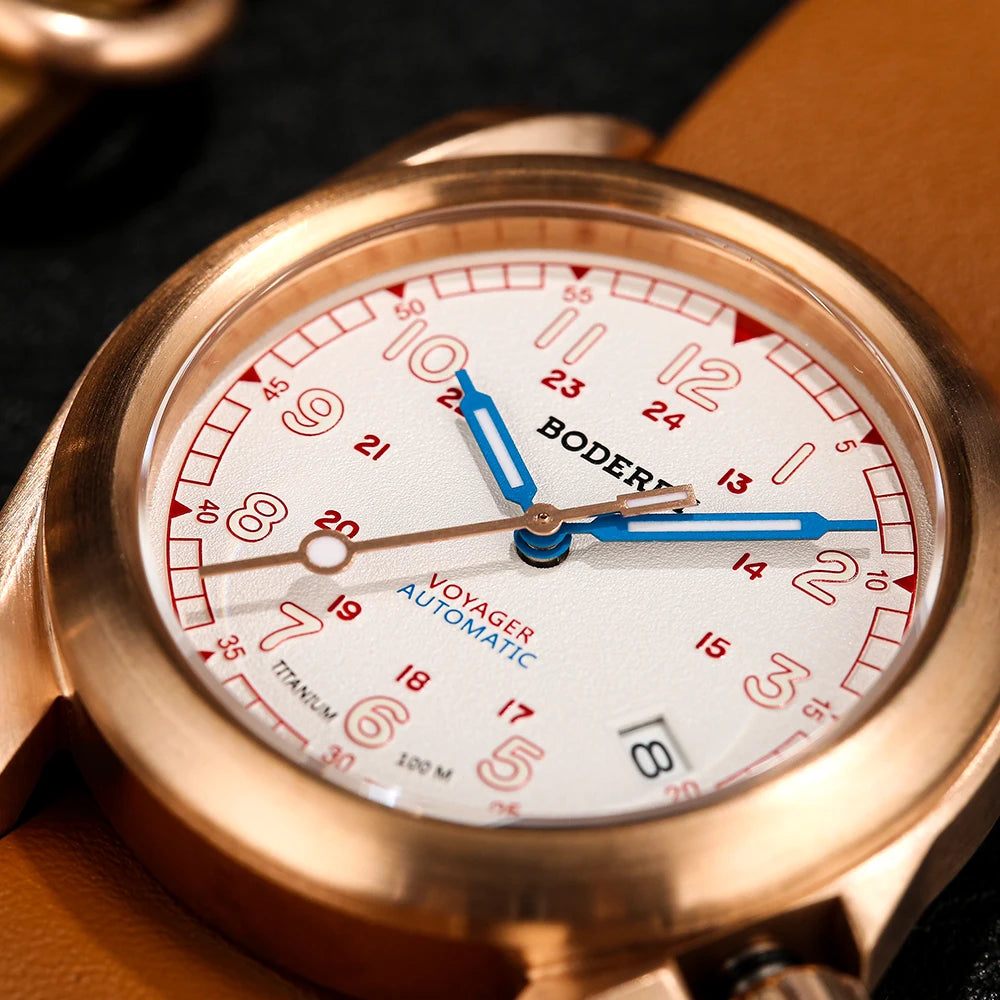 Boderry VOYAGER Field Watches Bronze Case Automatic For Seiko NH35 Watch 100M Waterproof Clock Military Vintage Wristwatch Mens