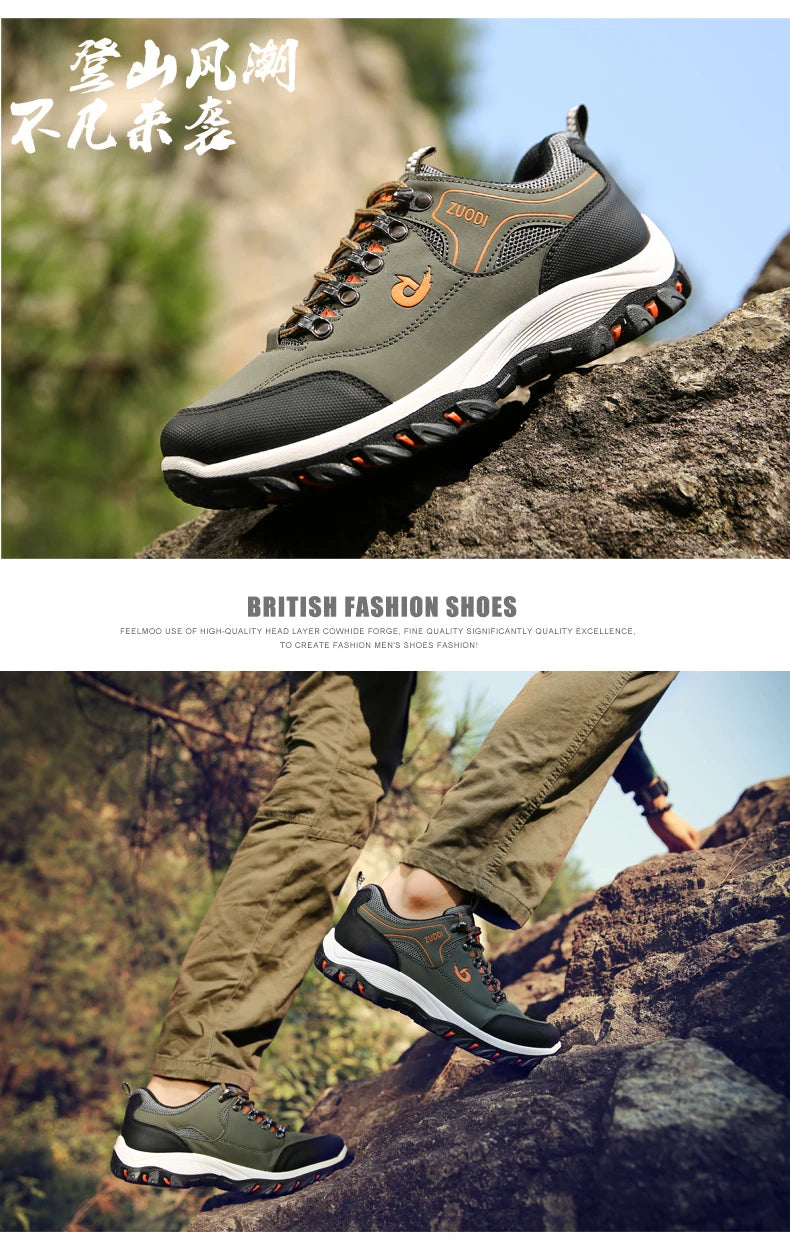 Autumn And Winter Models, Men's Waterproof Hiking Shoes, Outdoor PU Leather Sports Shoes, Wear-Resistant,  Walking, Tactical