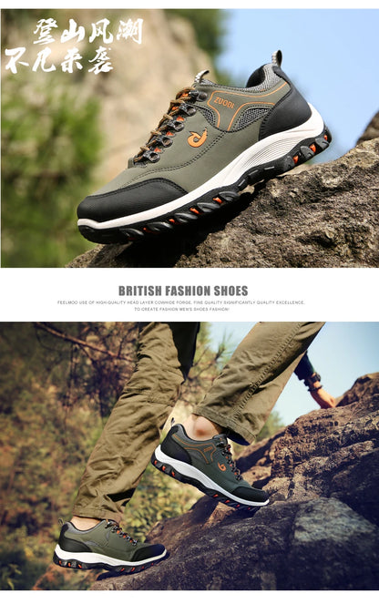 Autumn And Winter Models, Men's Waterproof Hiking Shoes, Outdoor PU Leather Sports Shoes, Wear-Resistant,  Walking, Tactical