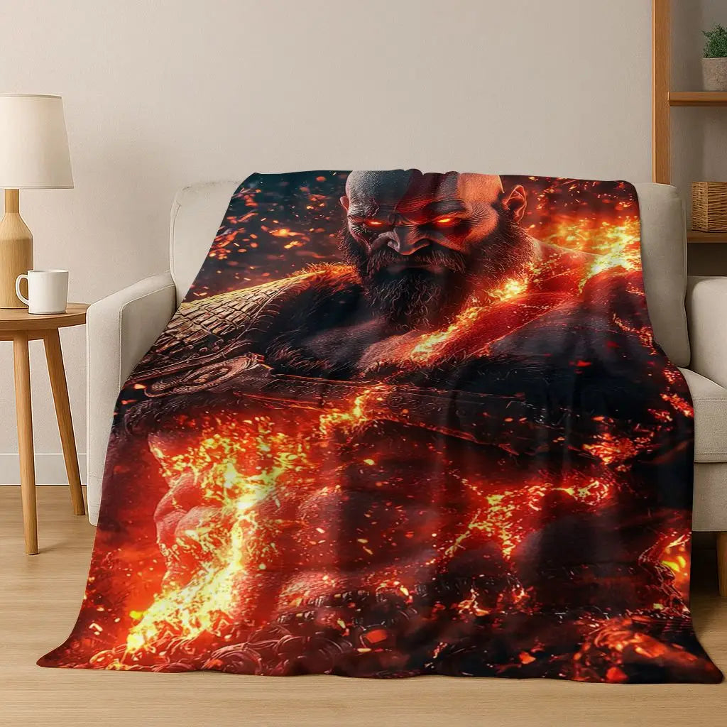 Classics God of War Kratos 3A Game Gamer Flannel Blanket,Warm and Cozy Soft Throw Blanket for Home Bedroom Bed Sofa Kid Gift