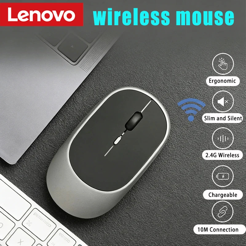 Lenovo Ασύρματο Ποντίκι USB Επαναφορτιζόμενο Εργονομικό με Ρυθμιζόμενο DPI για Γραφείο Αθόρυβο 2.4G Bluetooth Οπτικό Ηλεκτρικό Ποντίκι για Gaming και Γραφείο