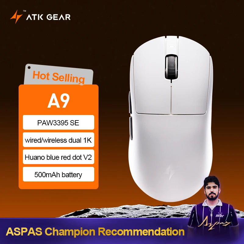 ATK Dragonfly A9 Ultra Wireless Gaming Mouse PAW3950, Tri-Mode 8K Gaming Mouse, Ultra-Lightweight Ergonomic Esports Mouse for FPS Gaming