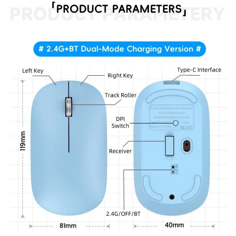 Lenovo Bluetooth Wireless Mouse Dual Mode 2.4G & Bluetooth 5.3, Type-C Rechargeable Silent Ergonomic Mouse with Adjustable DPI for Laptop & Office