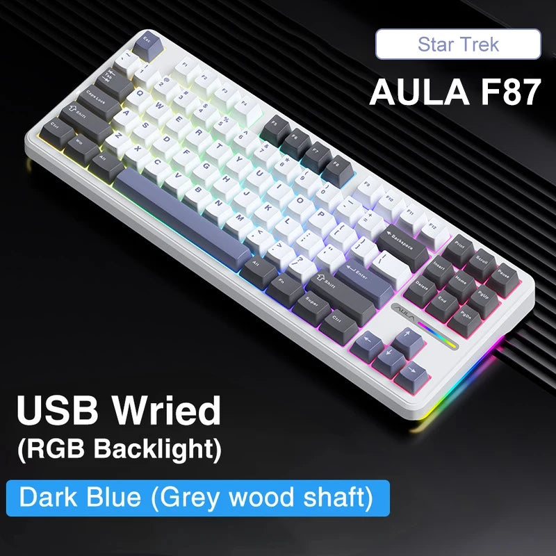 Original AULA F87 Pro Mechanical Keyboard Wireless USB Bluetooth Tri Mode 87 Key RGB PBT Gasket Laptop Gamer PC Gaming Keyboards
