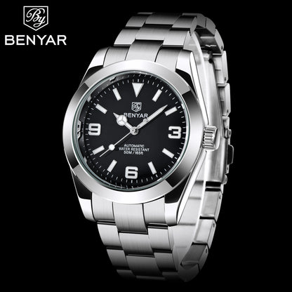 BENYAR Luxury Men Mechanical Wristwatches Stainless Steel Sports Men Automatic Watches 50ATM waterproof Clock