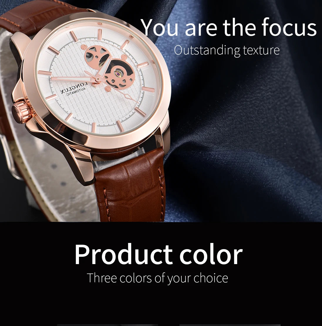 Automatic Watch Minimalist Elegant Everyday Skeleton Waterproof Mechanical Watches Rose Gold Leather Mens Watch Men Gift for Him
