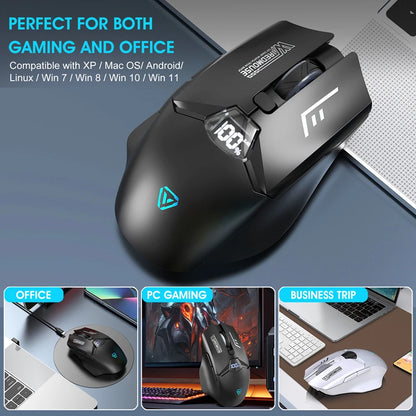 Rato Bluetooth Sem Fios de Modo Duplo com Ecrã Inteligente, Carregamento Silencioso, para Escritório, Gaming e Tablet, Portátil e Universal