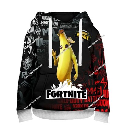 Sweatshirt com Capuz Infantil 3D 2025, Nova Série Anime Fortnite Estampada, Pullover de Marca Trendy, Presente