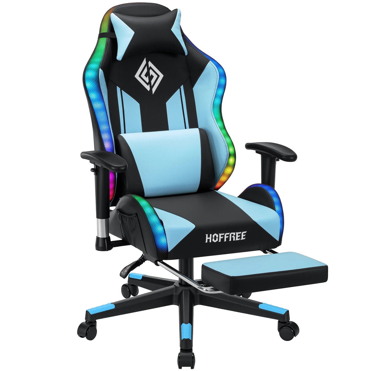 LED Gaming Chair for Children 8-15 Years, Adjustable Gamer Chair with LED Lighting, Footrest & Lumbar Support, Ergonomic PC Chair