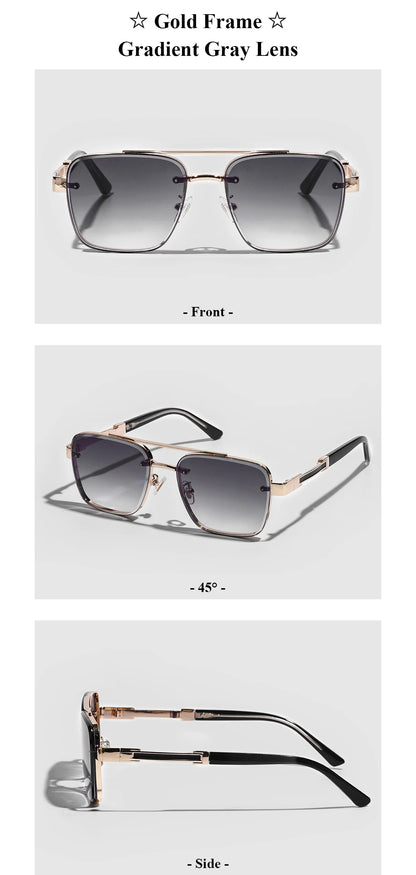 Ruiao Square Mens Designer Sunglasses Metal Frame Gradient Luxury Shades UV400 Rectangle Pilot Sun Glasses for Men