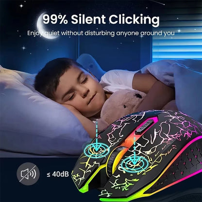 Rato Gaming RGB 2.4G sem fios, rato Bluetooth 1600DPI, 6 botões silenciosos, rato ergonómico de modo duplo para escritório, para MacBook e PC
