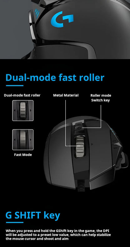 Rato Gaming com Fios Logitech G502 HERO de Alto Desempenho, Sensor HERO 25K, 25,600 DPI, RGB, Pesos Ajustáveis, 11 Botões, Rato para PC/Mac