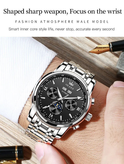 OLEVS 6633 Luxury Men's Watches Automatic Green Watch Men Stainless Steel Waterproof Business Sport Mechanical Wristwatch 6633