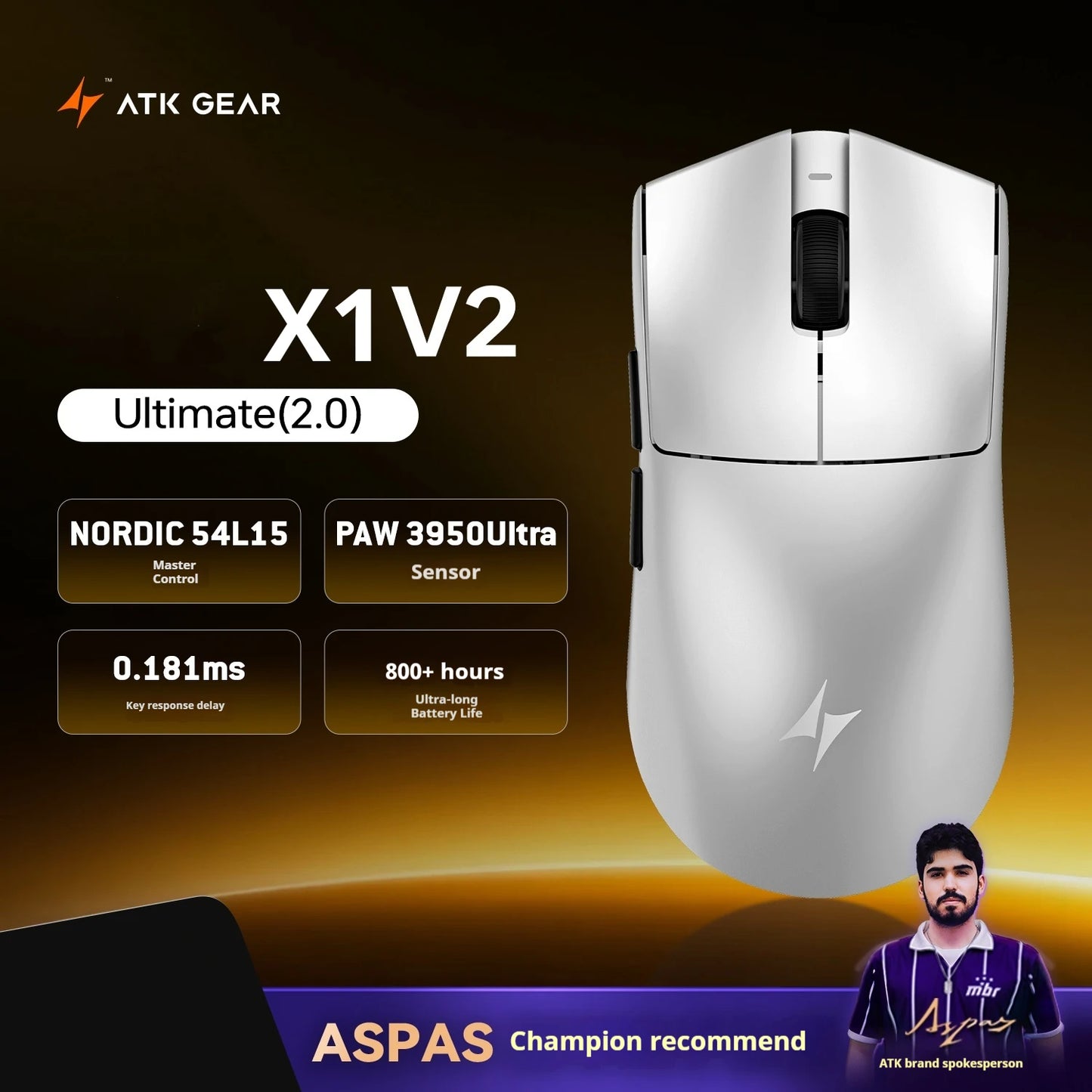 ATK X1 V2 Ultimate 2.0 Mouse Wireless Paw3950 Ultra 54g Lightweight 750ips 0.163ms Low Latency 650ips Gamer New Accessory Gifts