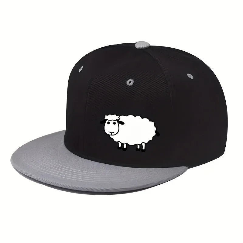 Casquette de baseball unisexe ajustable - Casquette de style urbain à visière plate avec motif de mouton : un accessoire décontracté, polyvalent et personnalisable