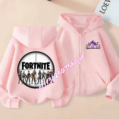 Novo hoodie infantil Fortnite com fecho de correr, estilo cartoon anime, casual e respirável, casaco para meninos, primavera 2026, roupa para criança