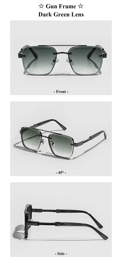 Ruiao Square Mens Designer Sunglasses Metal Frame Gradient Luxury Shades UV400 Rectangle Pilot Sun Glasses for Men