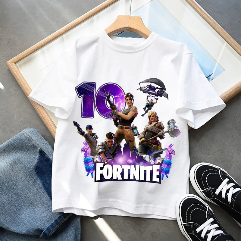 T-shirt Fortnite com Número de Aniversário para Crianças, Raparigas e Rapazes, Roupa de Verão, T-shirt em Algodão para Bebé, Top de Manga Curta para Festa, Presente para Criança Pequena