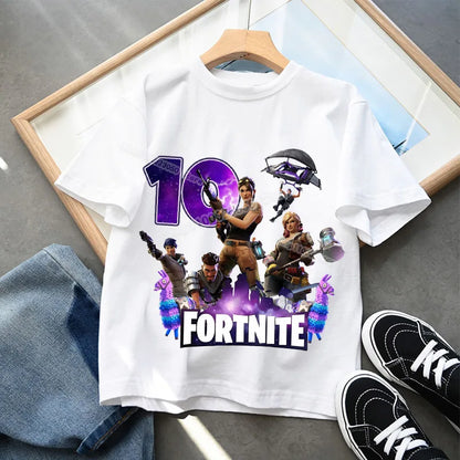 T-shirt Fortnite com Número de Aniversário para Crianças, Raparigas e Rapazes, Roupa de Verão, T-shirt em Algodão para Bebé, Top de Manga Curta para Festa, Presente para Criança Pequena