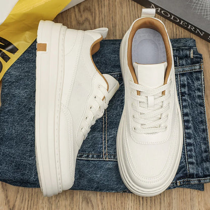 British Style Casual Leather Shoes Men Classic Soft Leather Breathable Lace-Up Walking Shoes Flat Brand Minimalist Driving Shoes