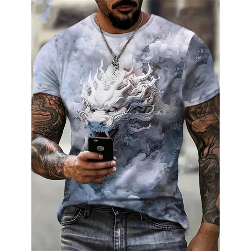 Dragon Phoenix Pattern T-Shirt For Men Animal 3D Printed Tees Summer Casual Short Sleeve O-Neck Oversized Street T Shirts Tops
