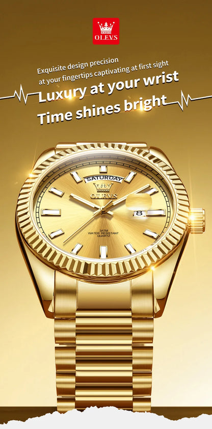 OLEVS 5650 Quartz Men's Watches Unique Week Calendar Display Luxury Brand Original Watches for Men Luminous Waterproof Man Watch