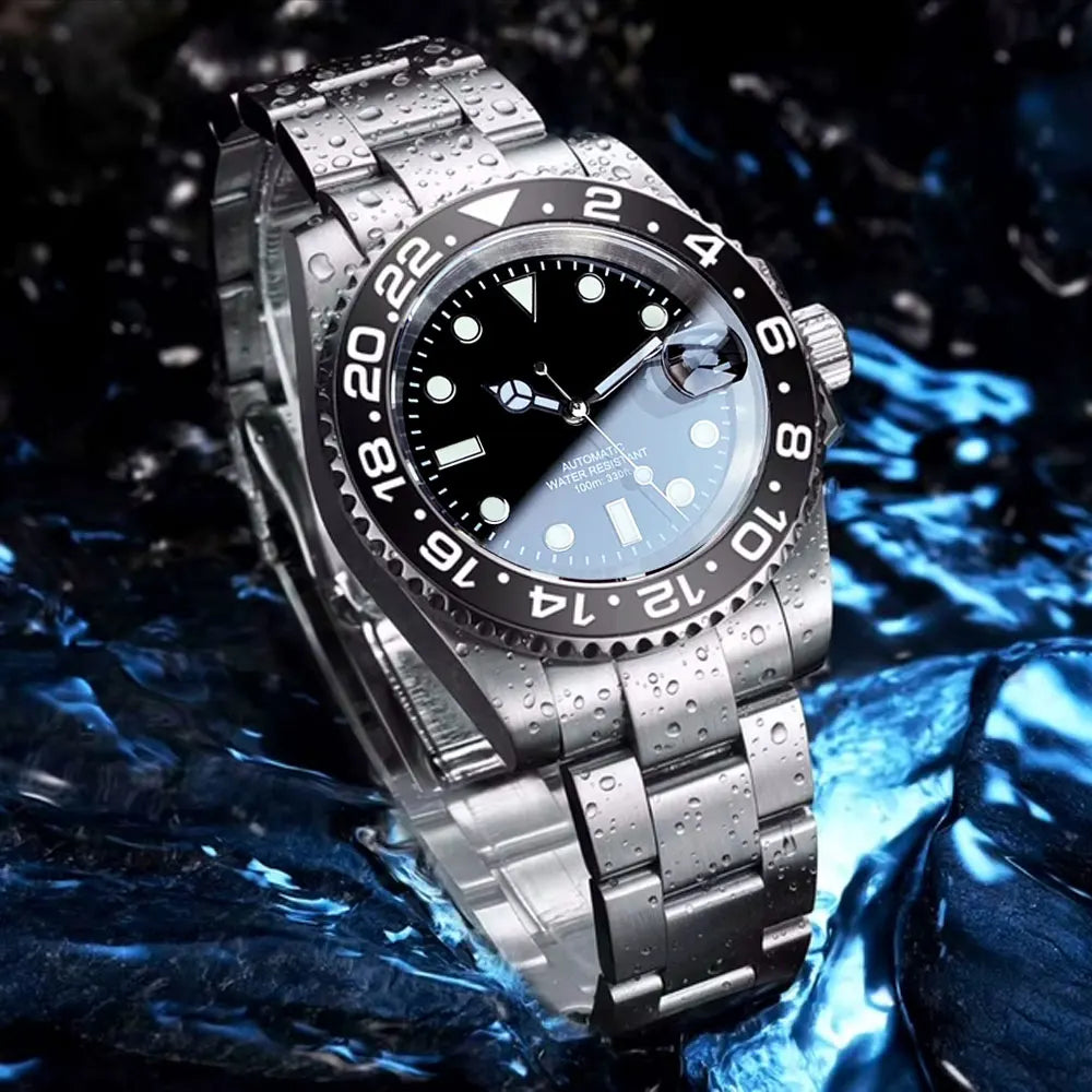Relógio de Homem Automático Miyota8215 Impermeável 200m, Relógio de Mergulho 40mm com Movimento Mecânico, Luminoso, Bracelete Jubilee e Fecho Glide Lock