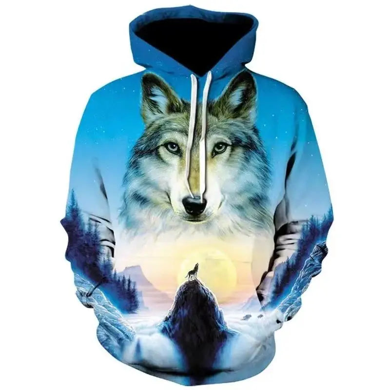 Sweatshirt com capuz masculina Lover Wolf, nova moda de outono 2023, padrão 3D, corte solto, estilo streetwear divertido de marca