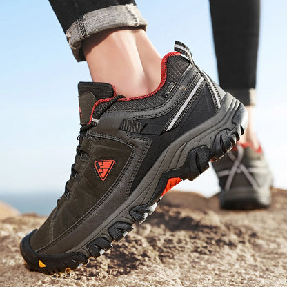HIKEUP New High Quality Men Hiking Shoes Durable Leather Climbing Shoes Outdoor Walking Sneakers Rubber Sole Factory Outlet