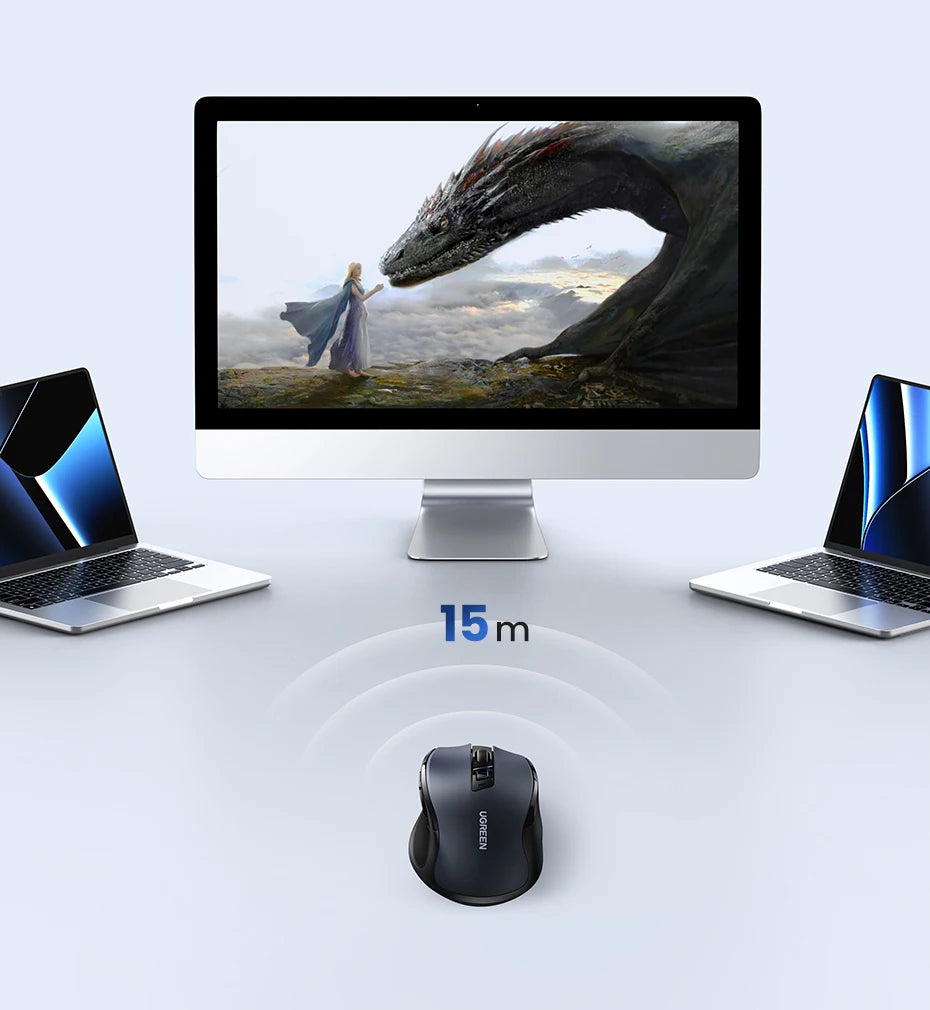 Rato sem fios UGREEN Bluetooth 5.0, ergonómico, 4000 DPI, 6 botões silenciosos, para MacBook, tablet, computadores portáteis, computador PC, rato 2.4G