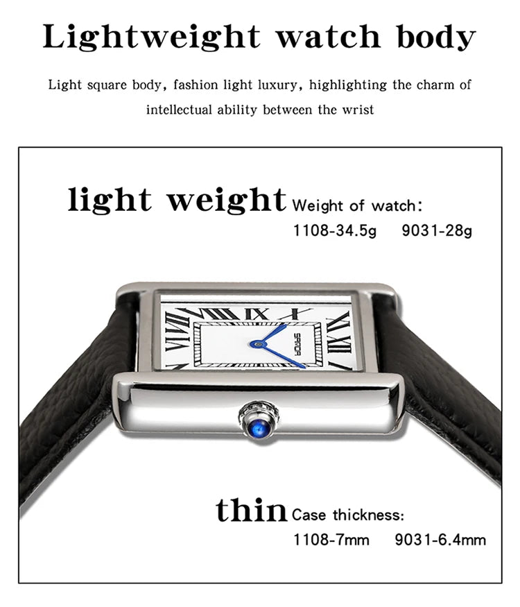 SANDA New Couple Tank Watches Wear Resistant Leather Strap Luxury Square Dial Waterproof Sports Casual Men Women Quartz Watches